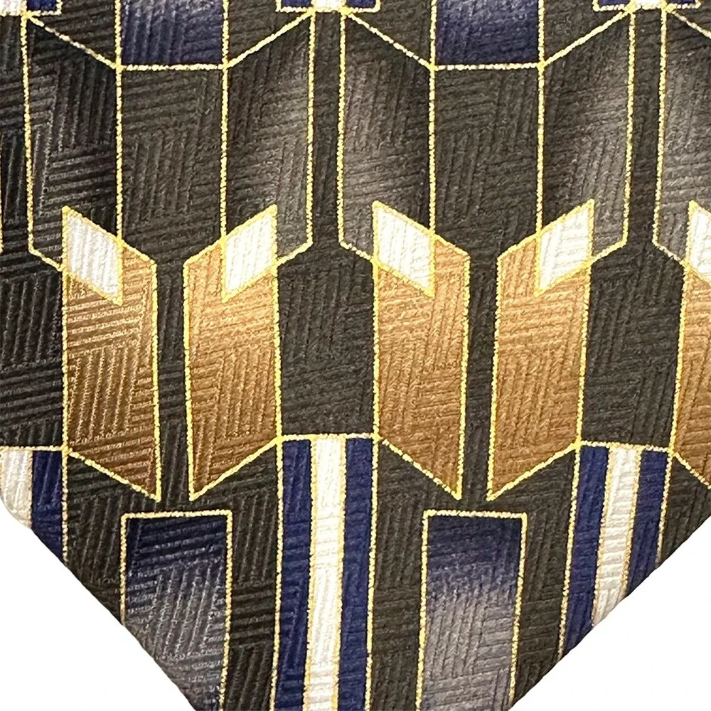 ANTONIA COLLECTION Men's Geometric Pattern Tie • 100% Silk‎ • olive, gold, blue